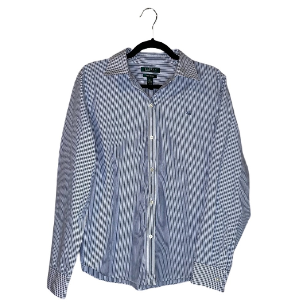 Lauren Ralph Lauren Striped Button Up Career Non-Iron Women's Blouse Size XL